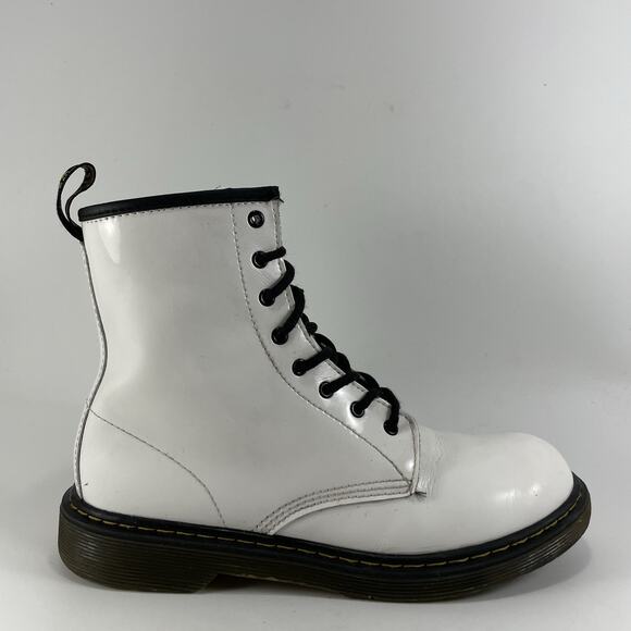 Dr. Martens 1460 Y Combat Boots Womens Size 7 White Patent Leather Inside Zip - Picture 1 of 11